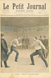 Címlap, amely a Henry-Picquart párbajt ábrázolja, a Dreyfus-ügyben a szembenálló tiszteket, illusztráció a Le Petit Journal illusztrált mellékletéből, 1898. március 20.